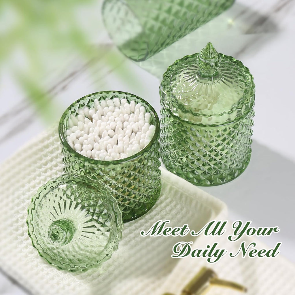 Green Bathroom Accessories Set, 4 Pack Olive Green Bathroom Decor Accessory Sets Complete, Diamond Glass Soap Dispenser and Toothbrush Holder Set for Bath Counter Organizer Essentials