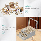 BOOVO Clear Lid Jewelry Box,3 Layers Jewelry Organizer Large Multi-Functional Jewelry Storage Box with 2 Drawers,Jewelry Display Case of Rings Earrings Necklace Bracelets for Women Girls (Grey)