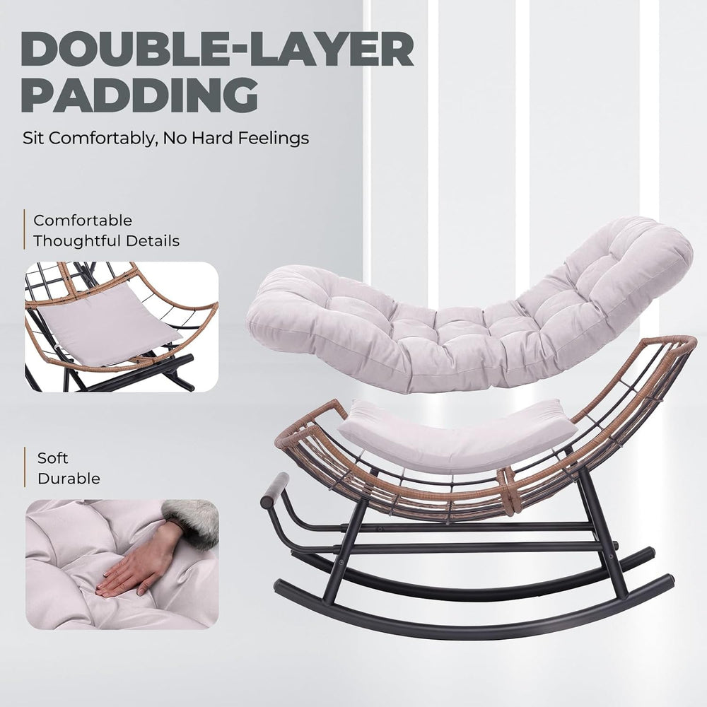 COMHOMA Outdoor Rocking Papasan Chair, Oversized Wicker Patio Rocker, Indoor ...