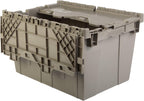 Hudson Exchange 21.9 x 15.2 x 12.8” (3 Pack) Storage Tote Distribution Container with Hinged Attached Lid, Gray/Brown