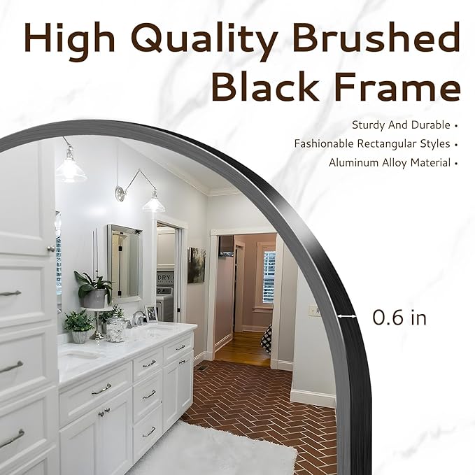 Round Mirror Black Frame 28 Inch Mirror Living Room Round Bathroom Mirrors Frosted Metal Frame Anti-Rust Tempered Glass for Bathroom Living Room Decorative