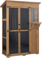 Outdoor Storage Cabinet, Large Wood & Metal Garden Shed with Foldable Table, Weather-Resistant Asphalt Roof, Lockable Doors & Adjustable Feet for Patio, Backyard, or Garage (47"L x 20"W x 70"H)