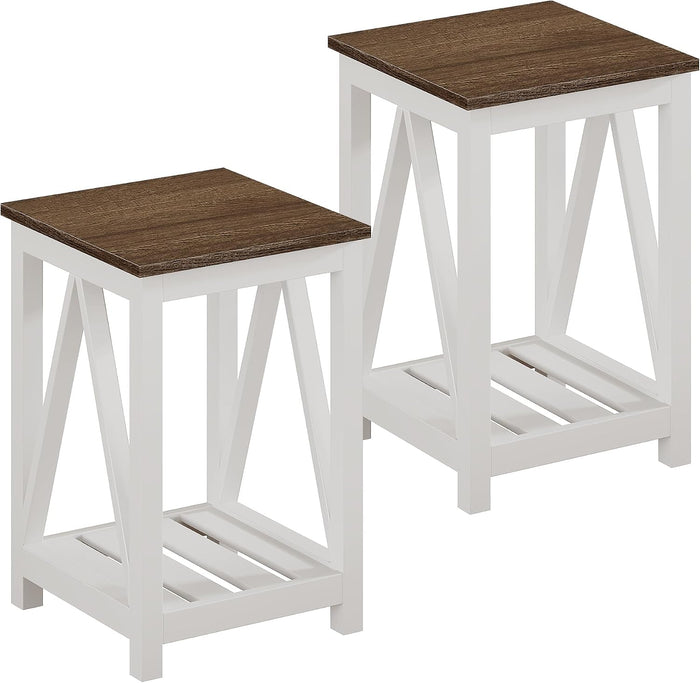 ChooChoo Farmhouse End Tables Set of 2 with Storage Shelf