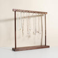GemeShou Large necklace hanger shelf with 17 copper bars, Wooden jewelry storage organizer rack for hanger necklace bracelet, necklace display stand for boutique store【Walnut】