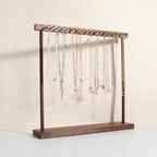 GemeShou Large necklace hanger shelf with 17 copper bars, Wooden jewelry storage organizer rack for hanger necklace bracelet, necklace display stand for boutique store【Walnut】