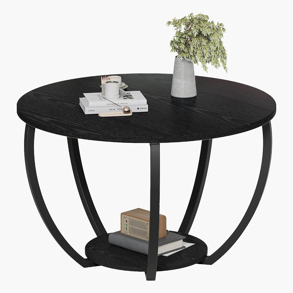 HOMERECOMMEND Round Coffee Table,23" Circle Coffee Table with Storage,Black