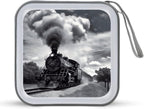 Steam Train Clouds CD Case with Zipper 40 Capacity DVD Case Holder Hard Plastic DVD Disc Storage Box Portable Disc Storage Organizer CD Wallet Bag Media Disc Wallet for Car Home