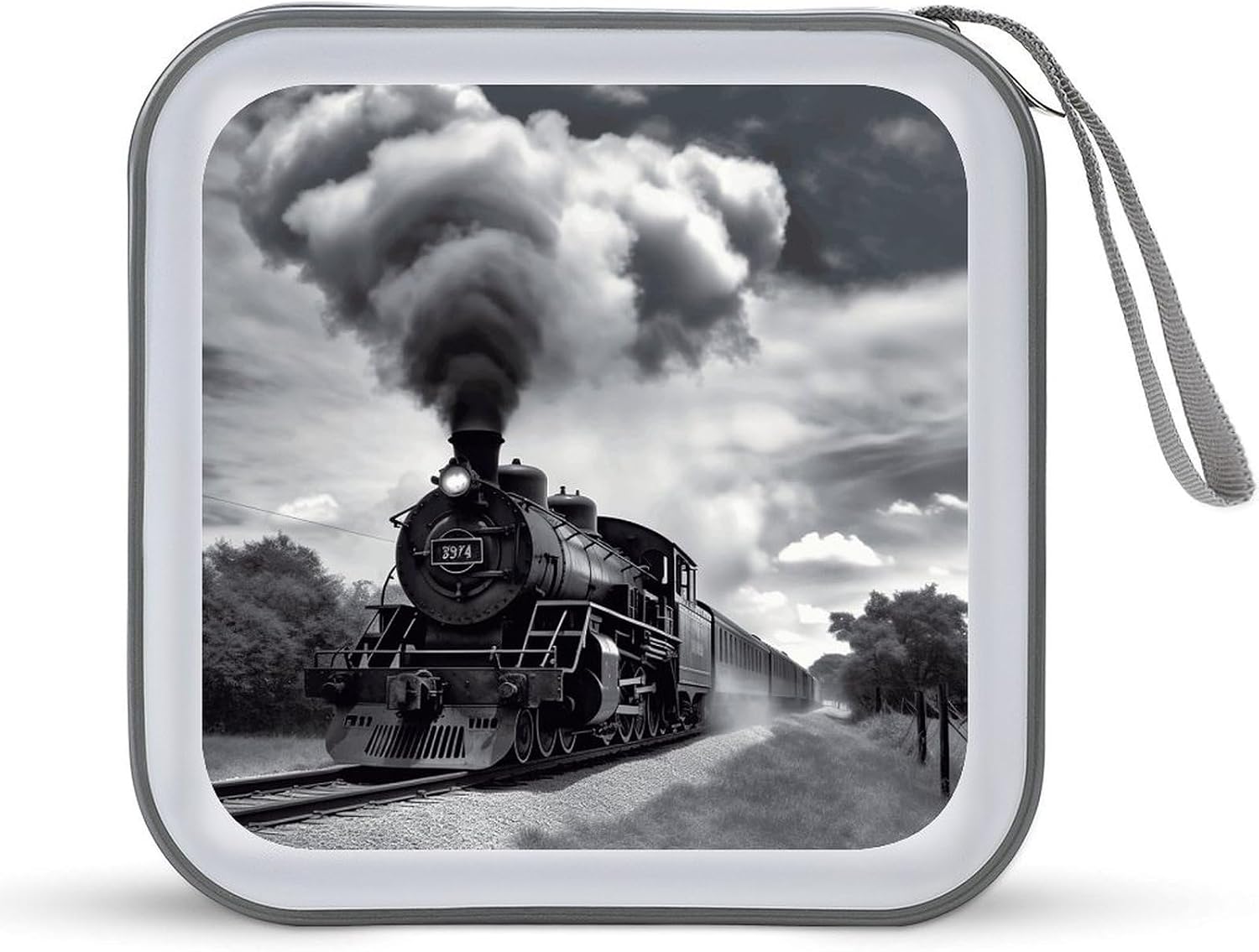 Steam Train Clouds CD Case with Zipper 40 Capacity DVD Case Holder Hard Plastic DVD Disc Storage Box Portable Disc Storage Organizer CD Wallet Bag Media Disc Wallet for Car Home