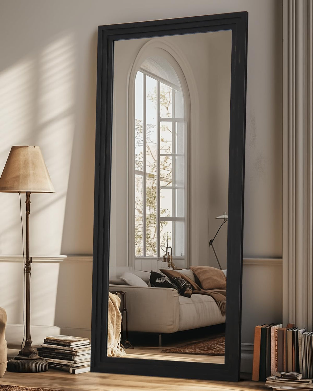 Full Length Mirror 71"x32", Rect Solid Wood Frame with Stand