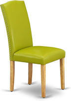 East West Furniture OXEN3-OAK-51 3 Piece Dinette Set for Small Spaces Contains a Square Dining Room Table and 2 Autumn Green Faux Leather Parsons Dining Chairs, 36x36 Inch, Oak