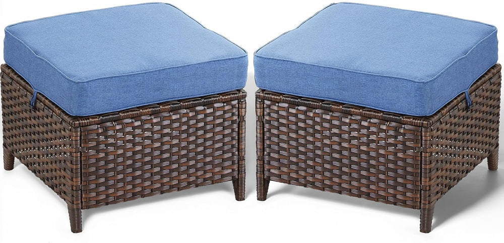 Patio Ottoman Outdoor Wicker Side Table - 2PCS Multipurpose Heavy Duty All-We...