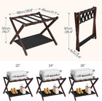 HOOBRO Luggage Racks, Set of 2 Folding Luggage Holders, Bamboo Suitcase Stands, with Nylon Straps and Oxford Fabric Shelf, for Guest Room, Hotel, Bedroom, Brown and Black BR17XLP201G1