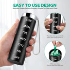 Metal Travel Pill Organizer, Large Weekly Pill Box, Portable Aluminum Alloy Waterproof Container, 7 Day Daily Medicine Organizer Holder for Vitamin, Fish Oil, Supplement, Black