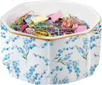 Ceramic Paper Clip Holder Gold Line Paper Clip Dispenser Organizer for Desk Cute Floral Pattern Office Binder Clip Holder Bobby Pin and Hair Clip Holder Gift for Office Blue Flowers