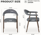 DUMOS Dining Chairs Set of 2, Modern Linen Fabric Upholstered Kitchen Side Chairs with Curved Backrest, Accent Farmhouse Metal Chairs for Kitchen Dining Room Restaurant Cafe, Gray