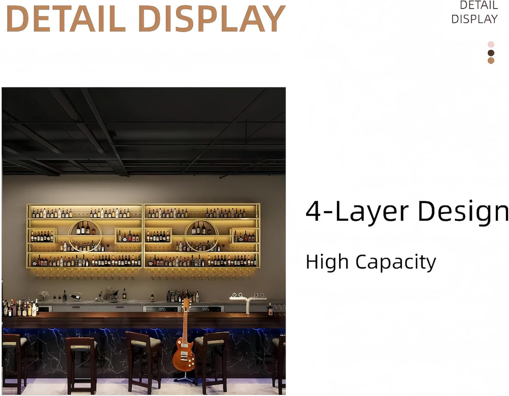 47in Modern Wine Rack Wall Mounted, Metal Wall Bar Shelves for Liquor Bottles...