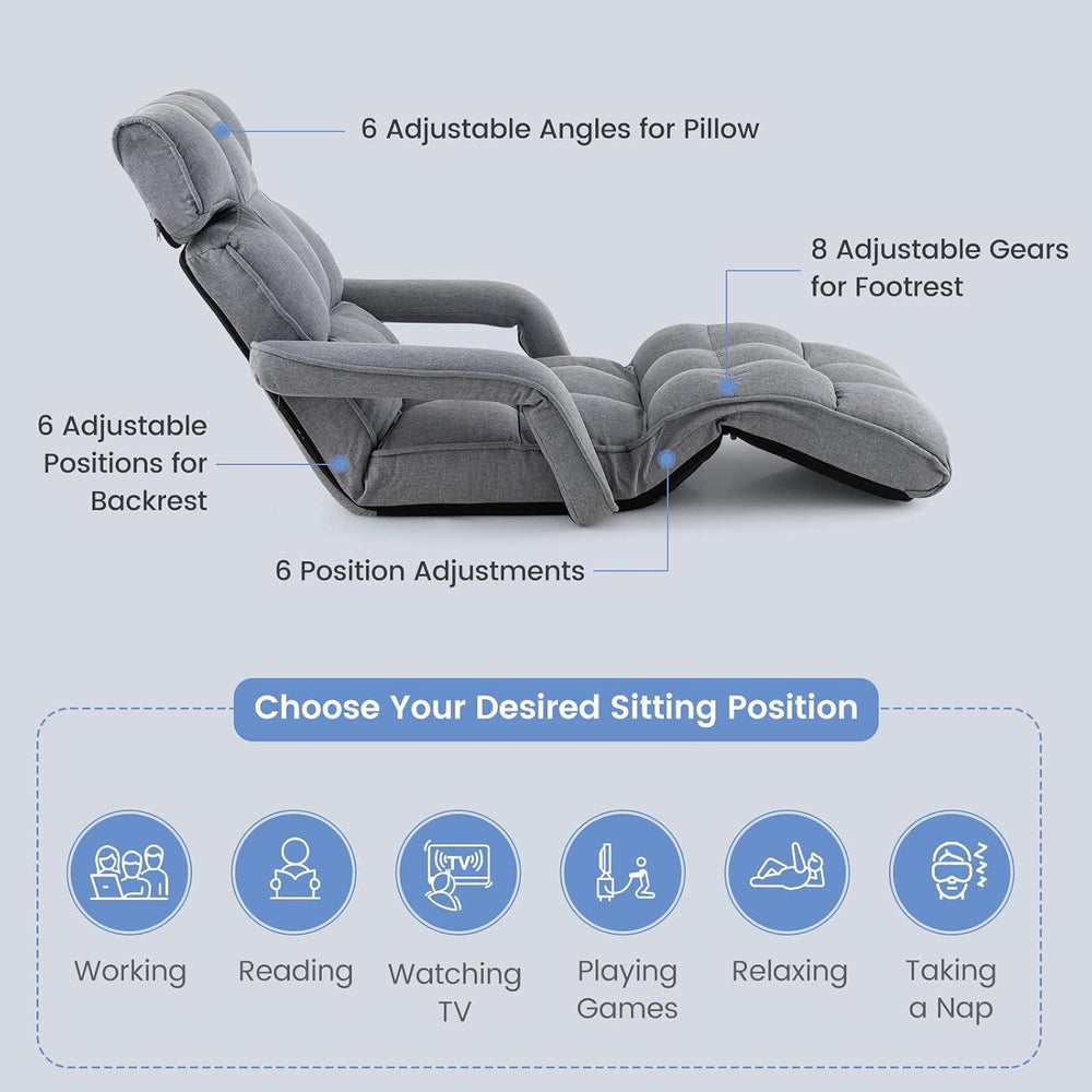 DORTALA Foldable Lazy Floor Sofa, Indoor Chaise Lounge Sofa, 6-Position Foldi...