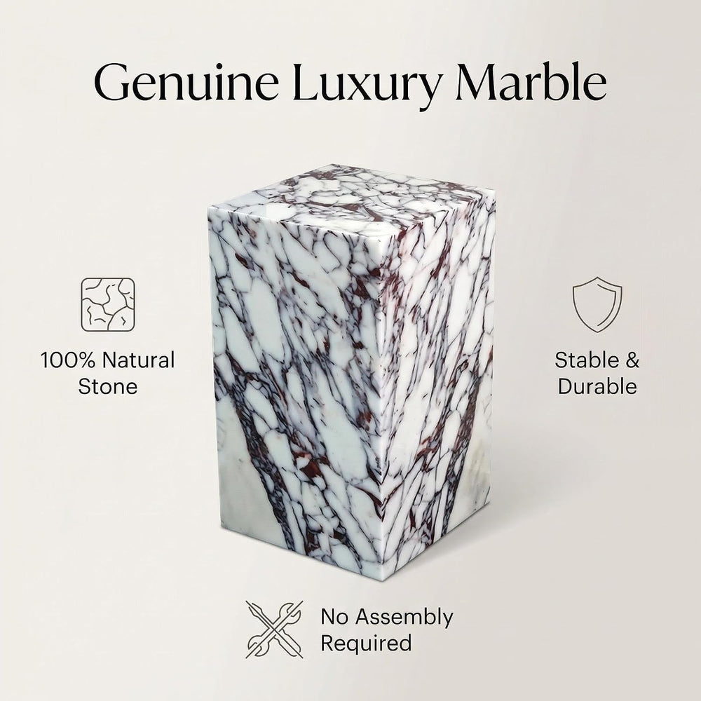 Natural Calacatta Viola Marble Side Table, 11.8" Square End Table for Li...