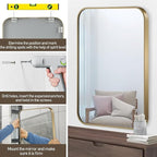 Gold Mirror, 22x30 Inch Gold Rectangle Mirror, Aluminum Alloy Framed Vanity Mirror, Rounded Rectangle Bathroom Mirror for Over Sink, Anti-Rust Wall Mirror (Horizontally or Vertically)