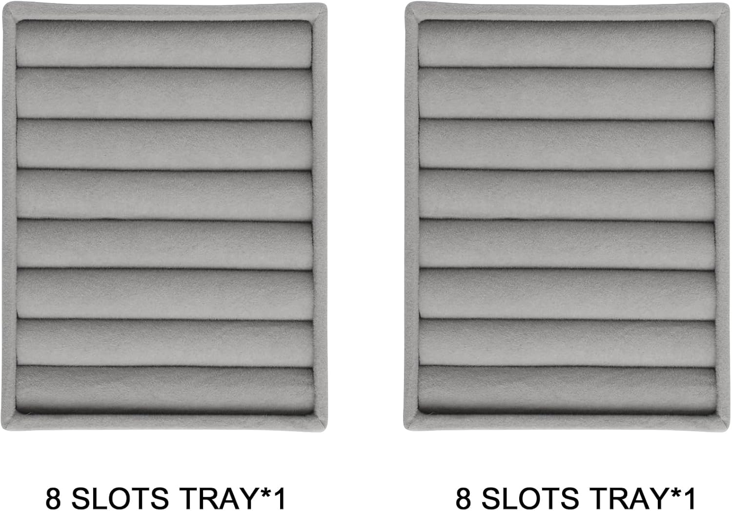 Frebeauty Small Jewelry Tray Set,Velvet Ring Organizer,Stackable Jewelry Organizer Tray,Mini Jewelry Drawer Organizer,4.92 x 3.74 x 0.9 Inches,7 Slots Ring Tray for Women(Set 2,Grey)
