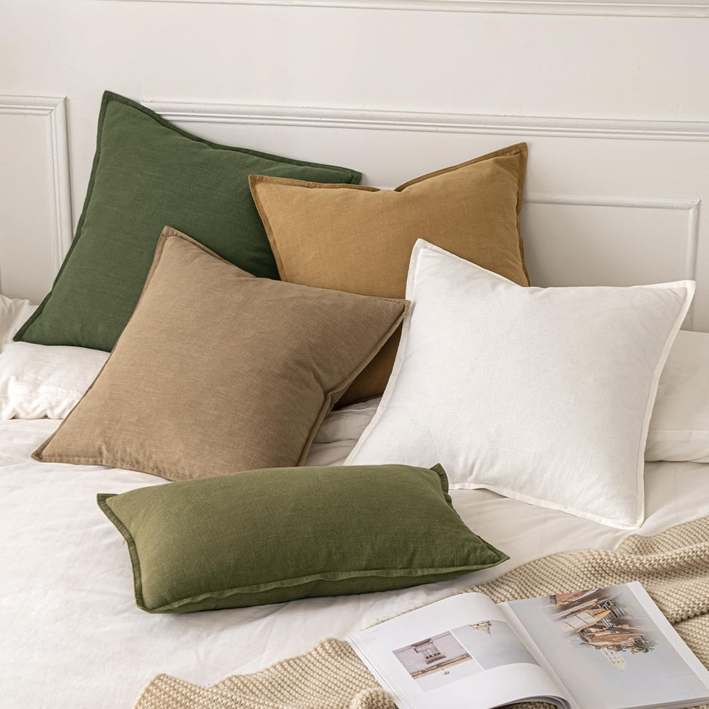 MIULEE Decorative Linen Euro Sham Pillow Covers 22x22 Inch Dark Olive Green