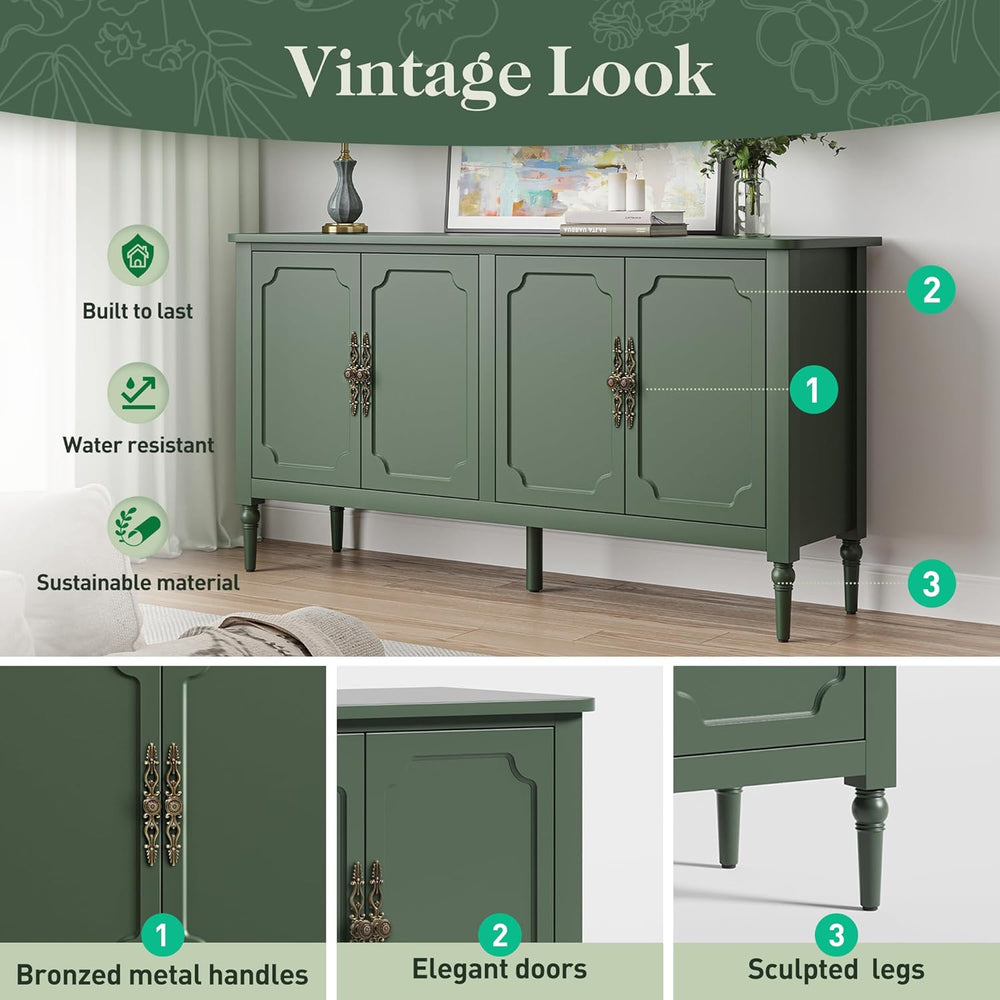FansaFurn 58" Large Sideboard Buffet Cabinet with 4 Doors, Modern Creden...