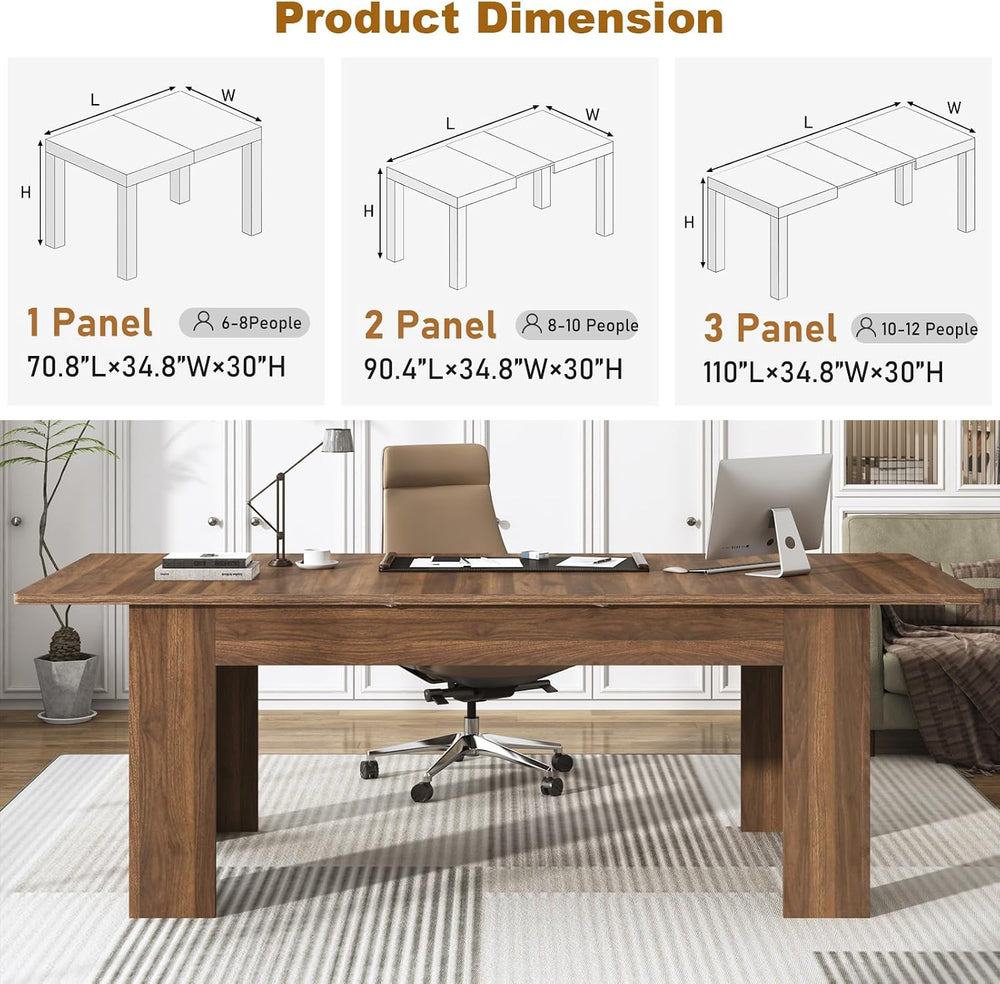70.8"-110" Extendable Dining Table for 6-12 Person, Wooden Dining R...