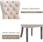 KCC Velvet Dining Chairs Set of 2, Upholstered High-end Tufted Dining Room Chair with Nailhead Back Ring Pull Trim Solid Wood Legs, Nikki Collection Modern Style for Kitchen, Beige