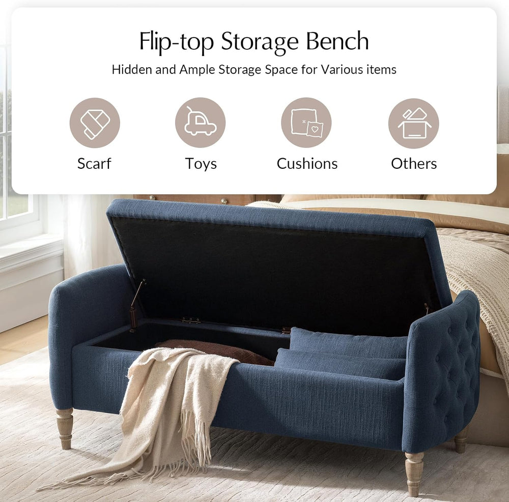 HULALA HOME Storage Bench for Bedroom with Throw Pillows, 59" Large Bedr...