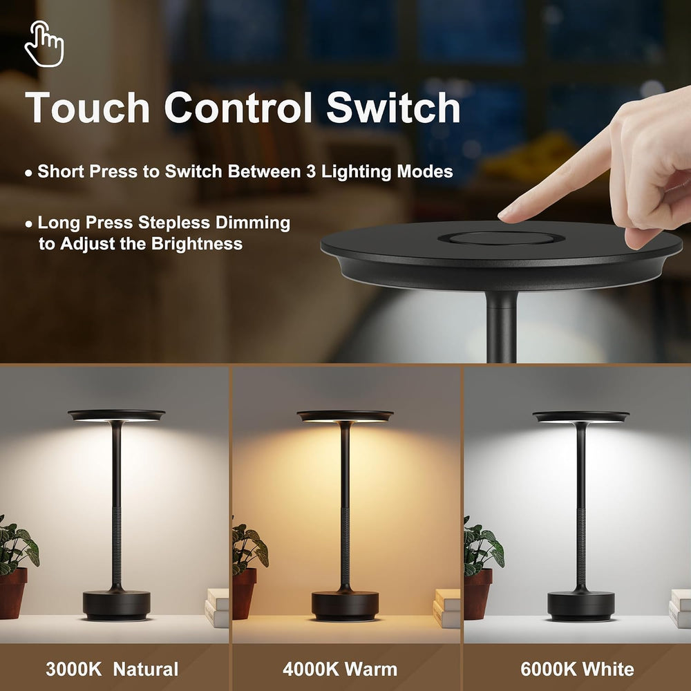 2 Pack Rechargeable Cordless Table Lamps, Portable 5000mAh LED Table Light, 3...