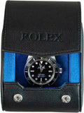 DailyWatch | Personalized Watch Roll Travel Case For 1 Watches - Handmade Genuine Leather Travel Case With Custom Engraving of Name or Initials - Black Blue