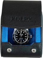 DailyWatch | Personalized Watch Roll Travel Case For 1 Watches - Handmade Genuine Leather Travel Case With Custom Engraving of Name or Initials - Black Blue