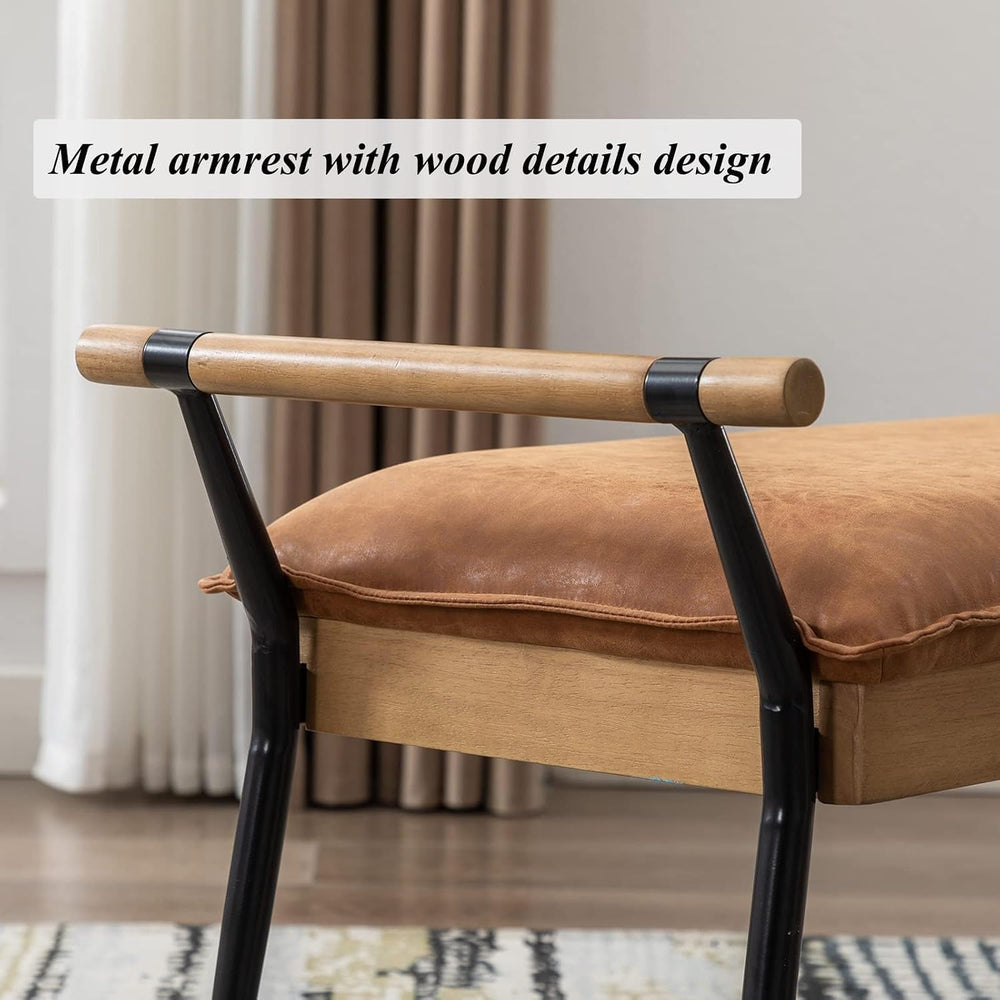 DUOMAY Modern Rectangle Ottoman Bench with Arms and Metal Legs, Mid Century P...