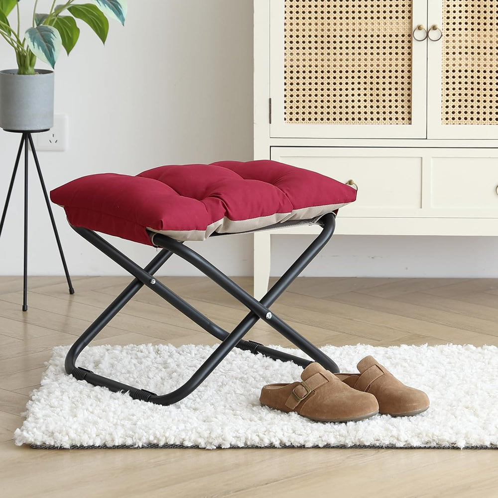 LITA Folding Footrest Stool, Portable Ottoman Foot Rest, Upholstered Small Fo...