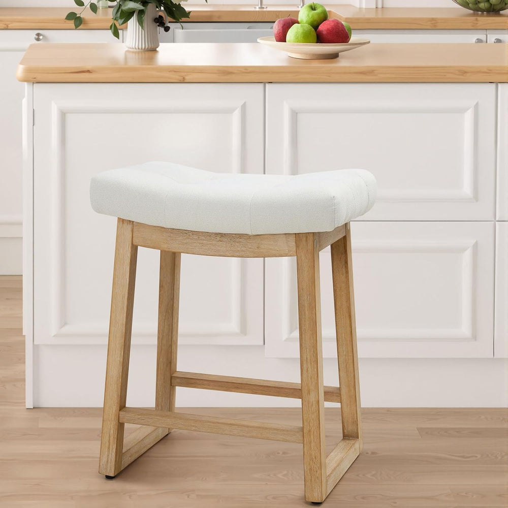 24 Inch Counter Height Bar Stool, Backless Upholstered Bar Stool with Wood Le...