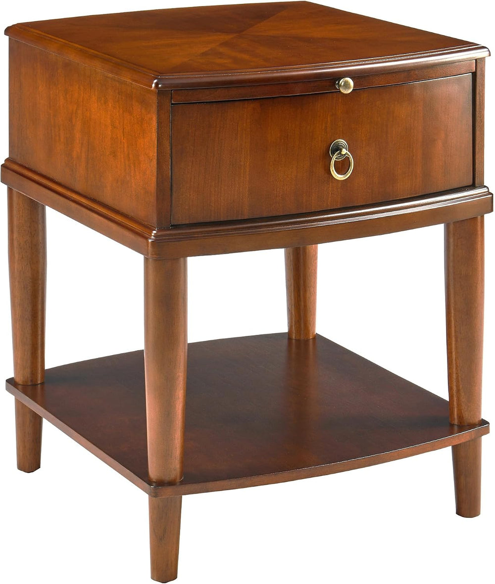 2 Tier Solid Wood Square End Table with Drawer, Wooden Sofa Side Table with P...