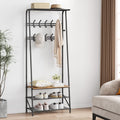 Amyove Coat Rack Shoe Bench with 10 Hooks, Hall Trees Entryway Bench with Storage, Multifunctional Hallway Organizer, Wood Look Accent Furniture with Metal Frame