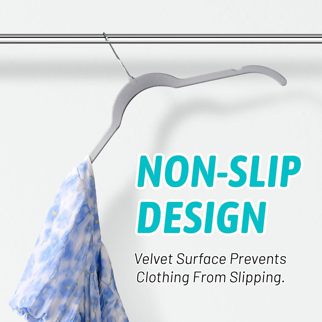 Premium Velvet Shirt Hangers 30 Pack, Space-Saving Non-Slip Felt Hanger with 360° Swivel Hook, Slim Flocked Hangers for Strappy Dresses, Blouses, Tank Tops(Grey)