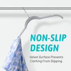 Premium Velvet Shirt Hangers 30 Pack, Space-Saving Non-Slip Felt Hanger with 360° Swivel Hook, Slim Flocked Hangers for Strappy Dresses, Blouses, Tank Tops(Grey)