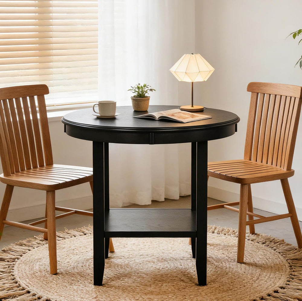 SogesHome Solid Wood Round End Table with Storage Shelf, Heavy Duty Small Kit...