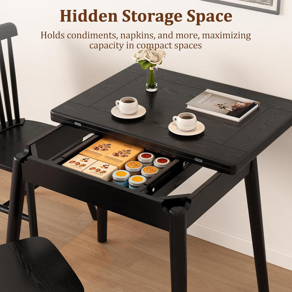 Solid Wood Small Dining Table, 23.6"L-47.2"L Expandable Kitchen Tab...