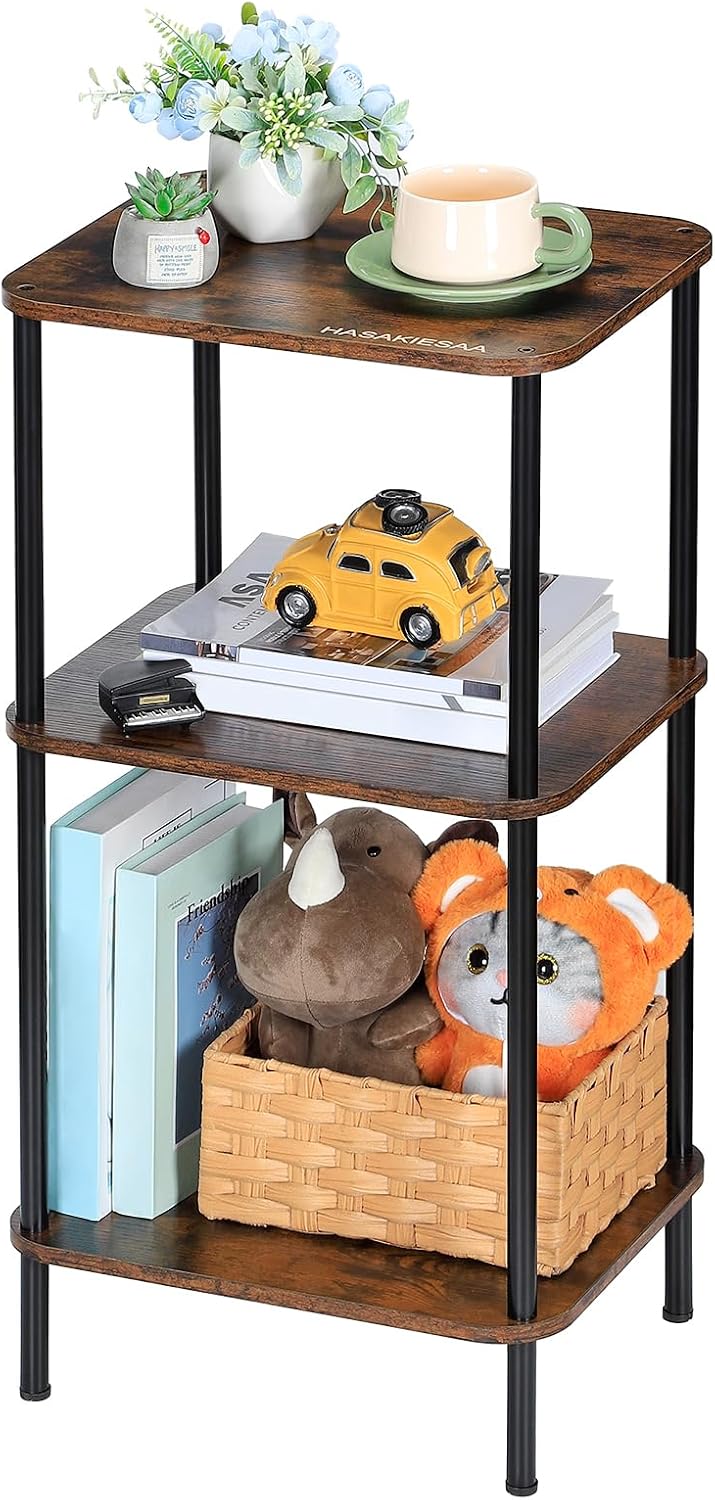 30 Inch Tall End Table with 3-Tier Storage, Slim Narrow Nightstand for Living...