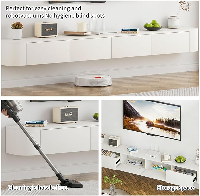 SHGJ&SOFT Floating TV Stand Wall Mounted Media Console with Door Entertainment Centerwith Storage Cabinets, Wall Mounted TV Shelf for Bedroom,Living Room (White, 78.7IN)