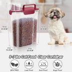 5-7Lbs Dog Cat Food Storage Container with Upgraded Large Nozzle BPA-free, 4 Snap Seals Plastic Pet Food Storage Containers with Handles (Gray Blue + Red, 5L-2pack)