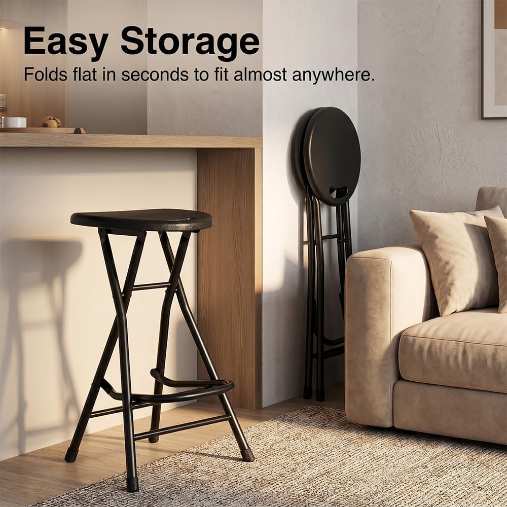 Black Adult Folding Stool with Handle and Foldable Pole Stool, 28 inch Foldin...