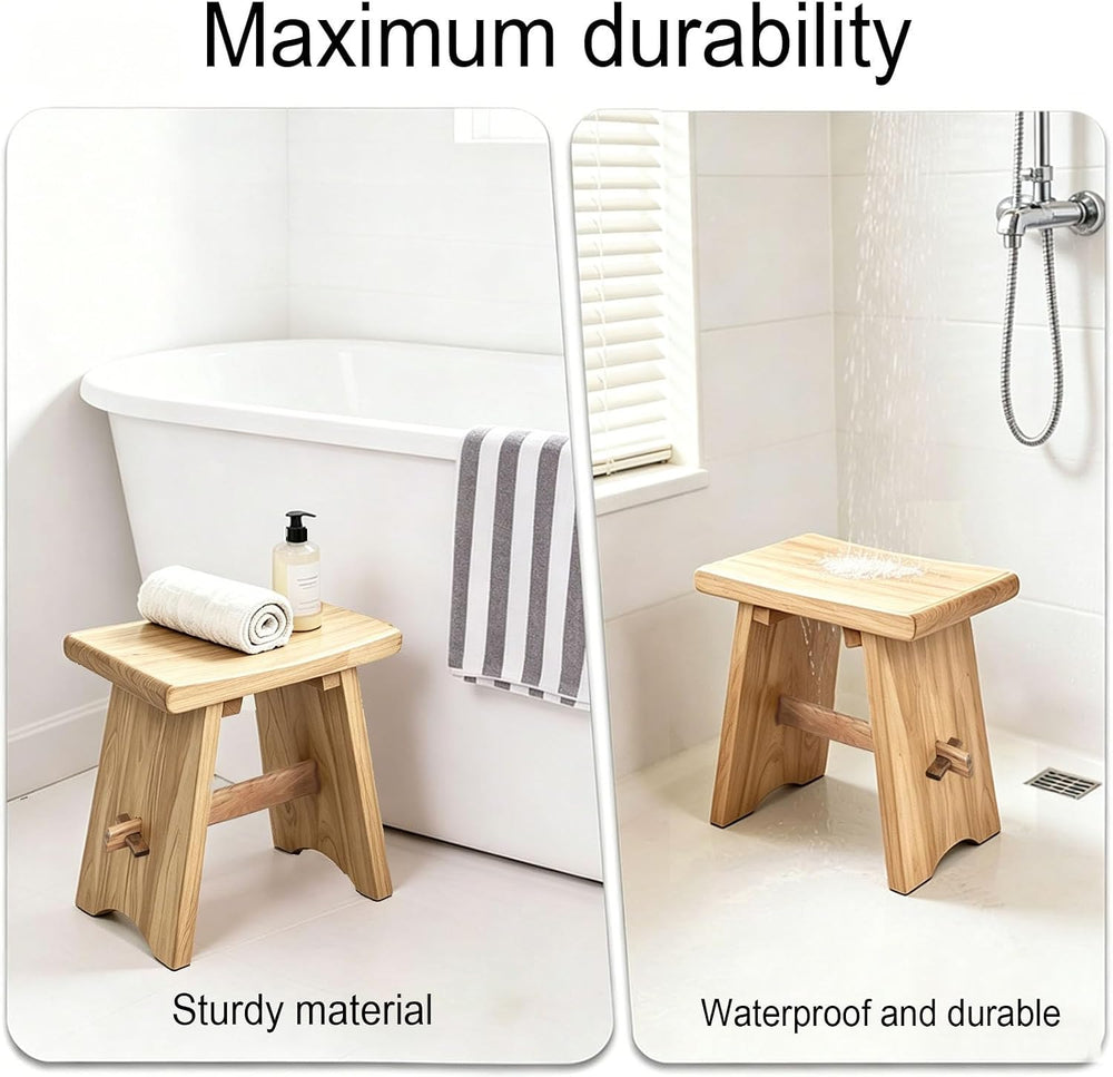 18" Teak Shower Bench Solid Wood Stool 800 lb Rustic Waterproof Seat