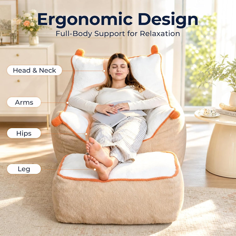 Bean Bag Chair with Armrests & Ottoman, Cozy Chaise Lounge for Teens | So...