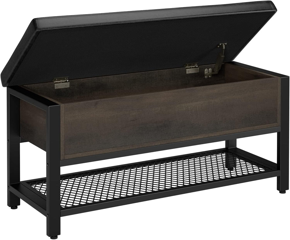 HOSTACK 40" W Storage Bench, Entryway Shoe Bench with Cushion, Dark Brow...