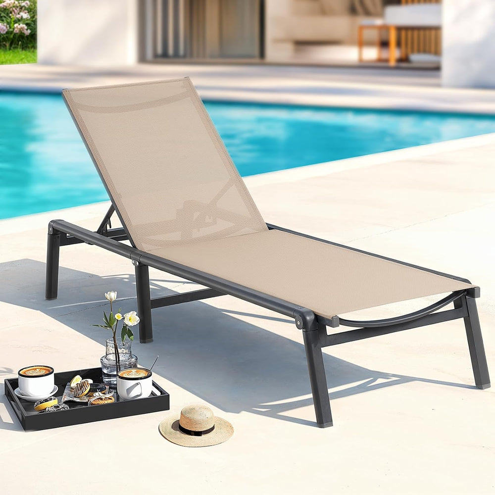 Aluminum Chaise Lounge Chair Outdoor for Outside Poolside, 1PC, Khaki