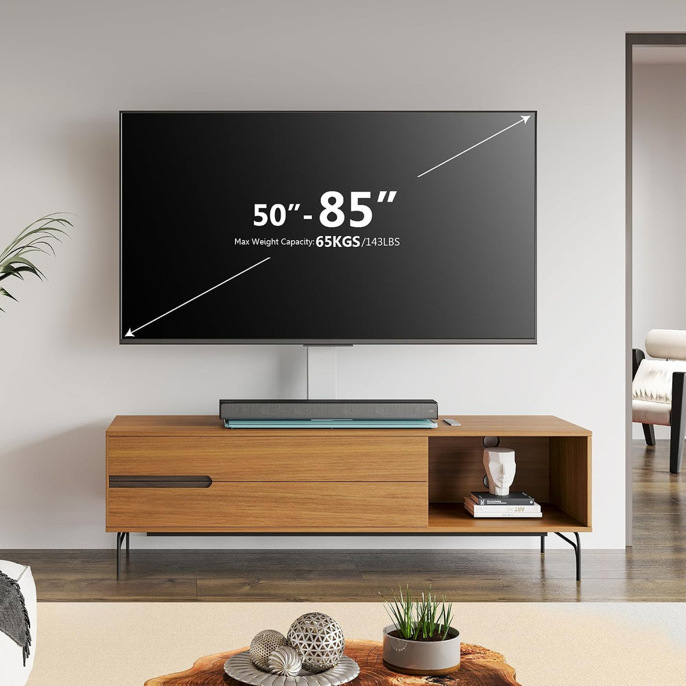 FITUEYES Universal TV Stand with Swivel Mount for 50-85 Inch TV, White | Tabl...